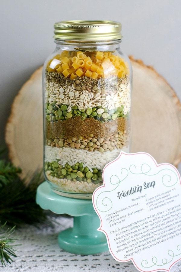 layered friendship soup mix in a jar