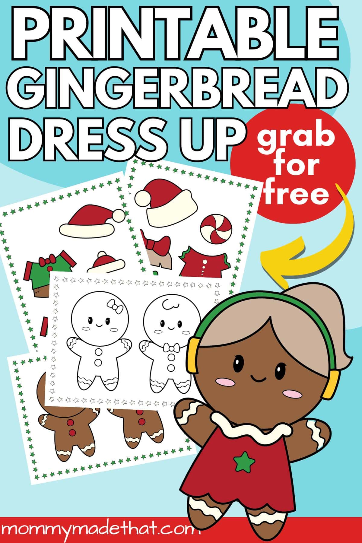 Free printable gingerbread man dress up dolls.