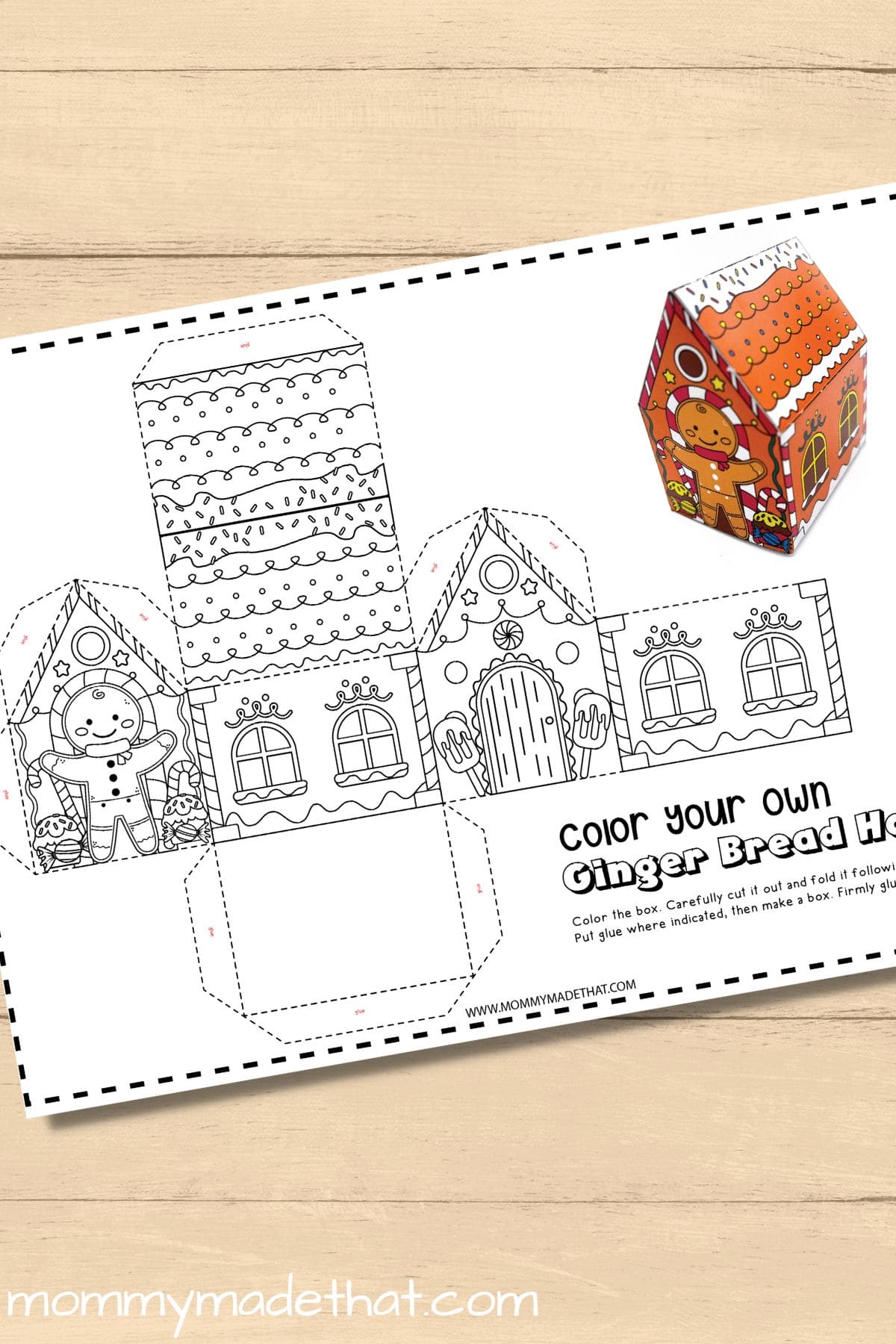 Gingerbread House Coloring Page (Build Your Own 3D House)