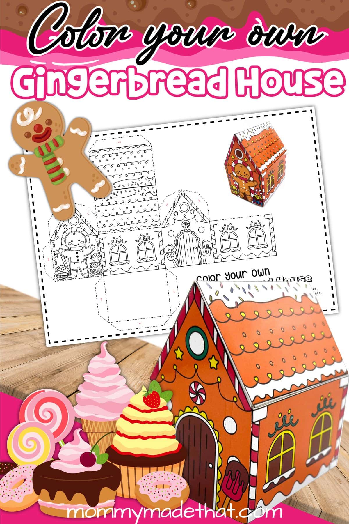 free printable gingerbread house craft coloring page