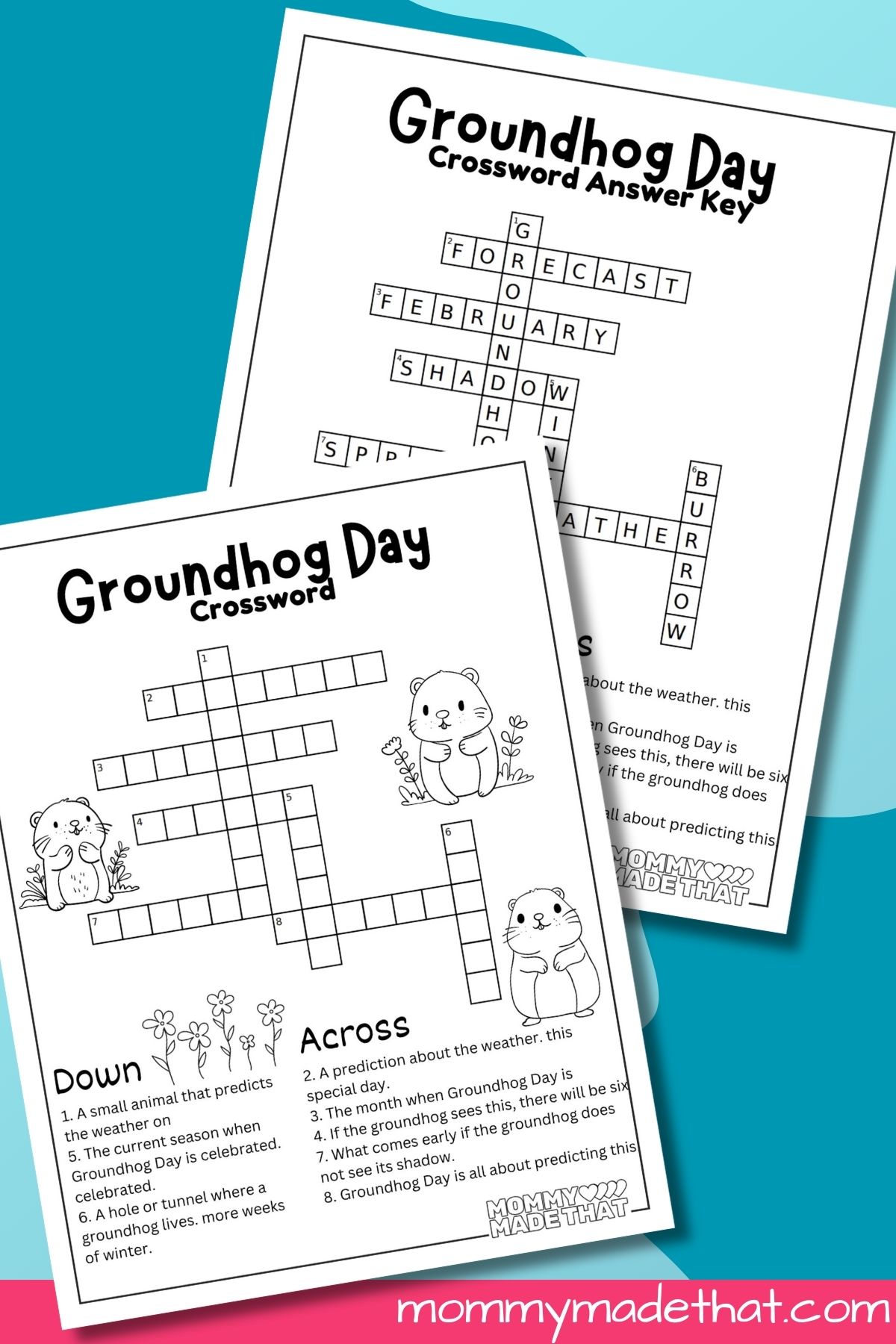 Free printable Groundhog day crossword puzzle and answer key.