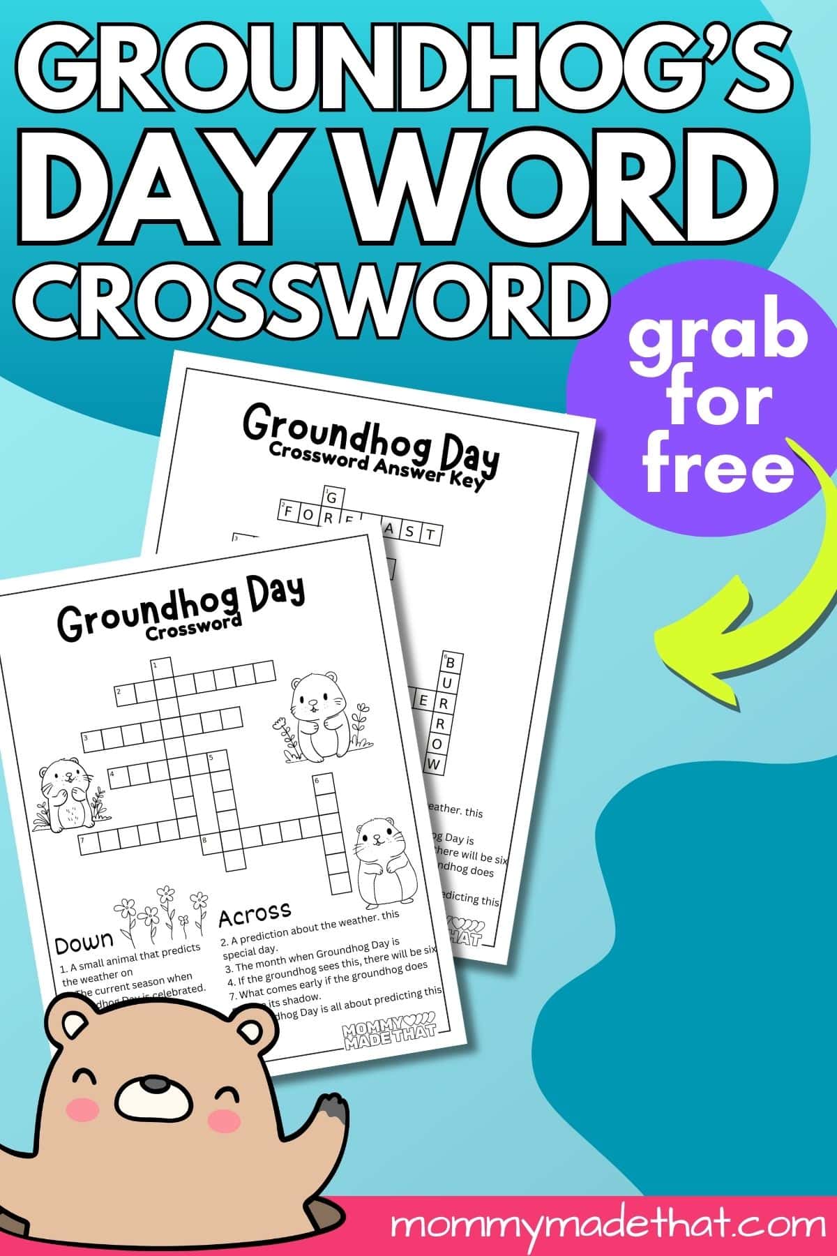 Free printable Groundhog day crossword puzzle.