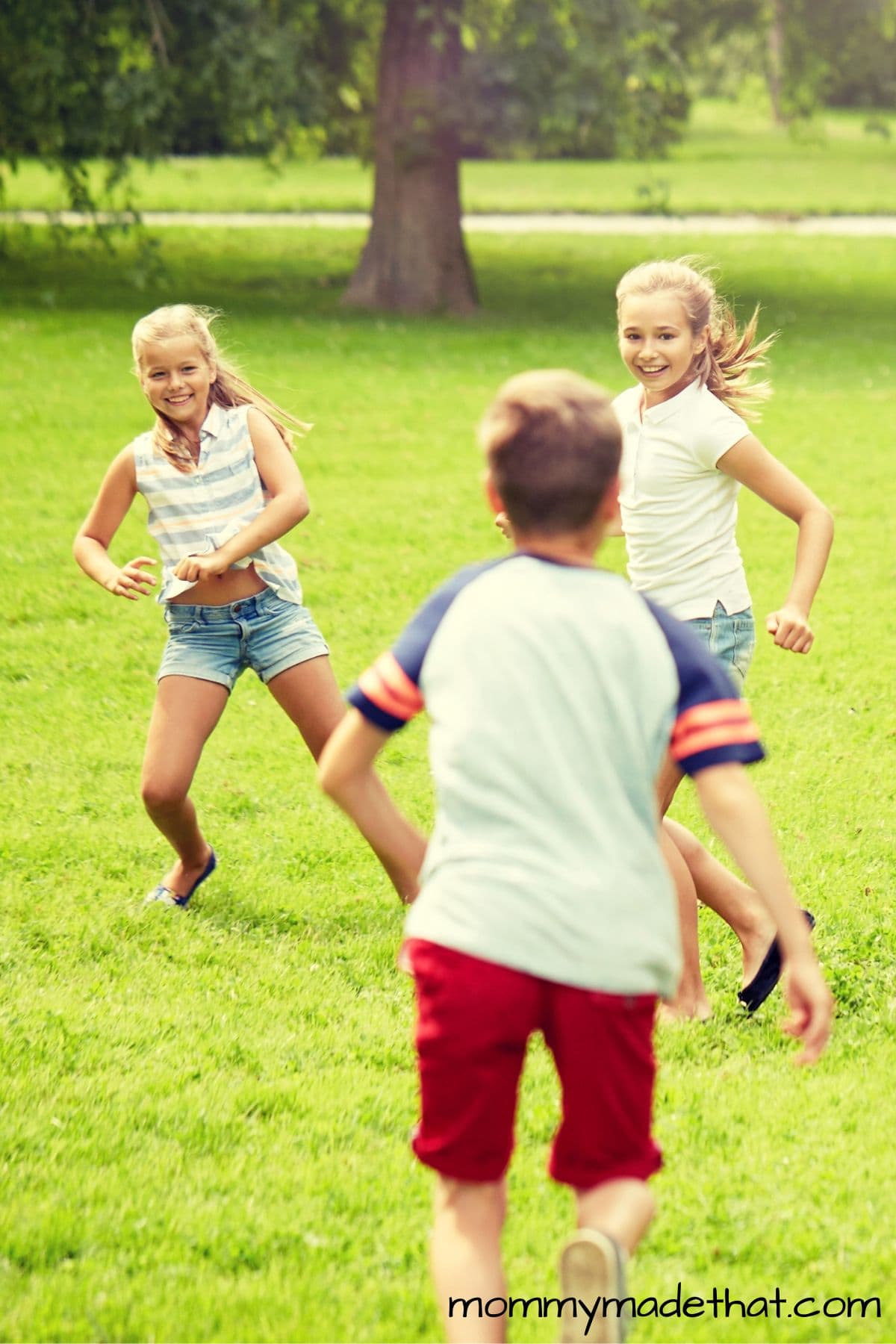 Kids playing sharks and minnows.