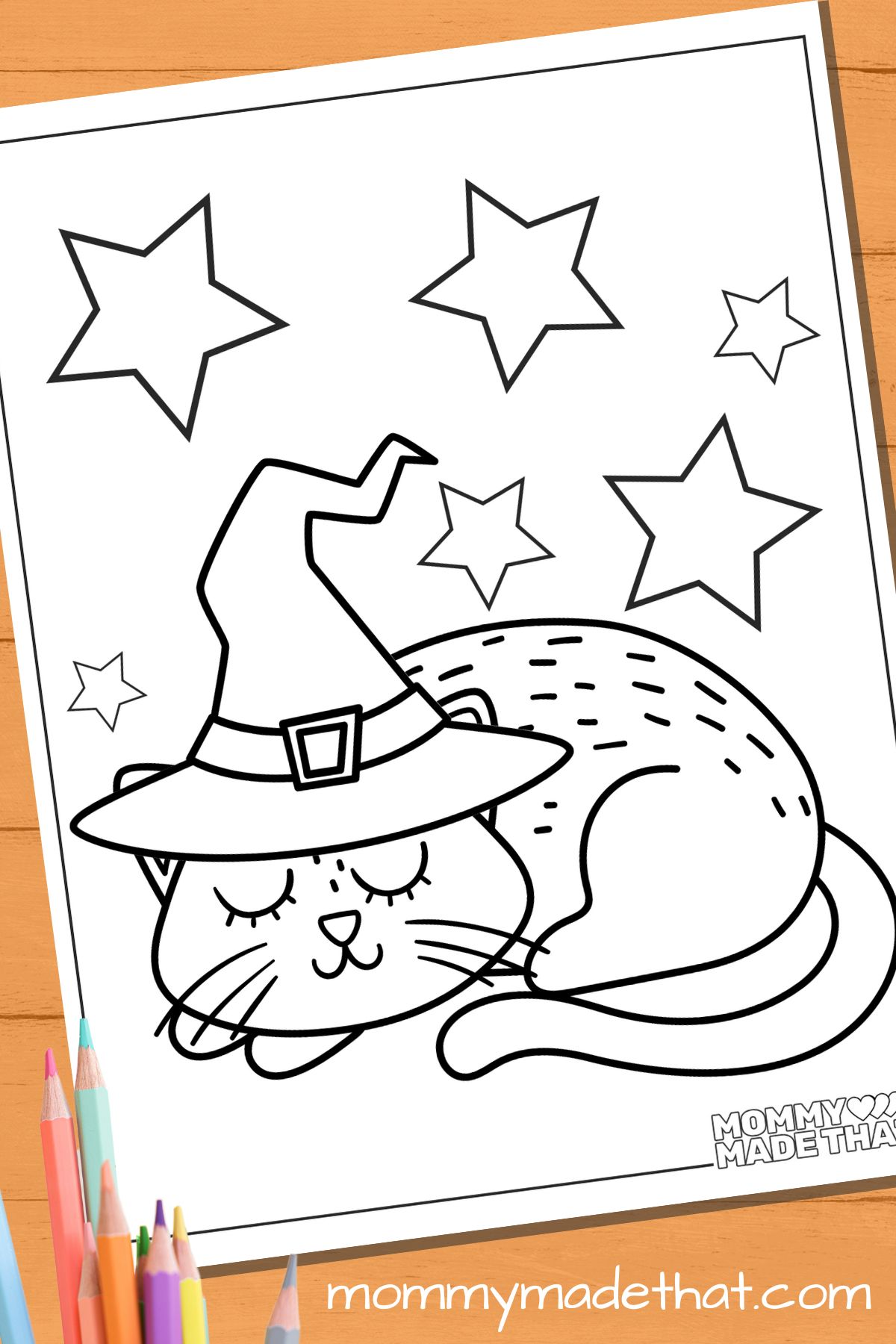 easy Halloween cat coloring page for kids