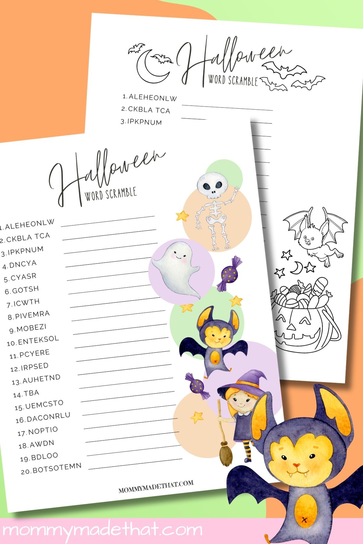 Halloween word scramble game.