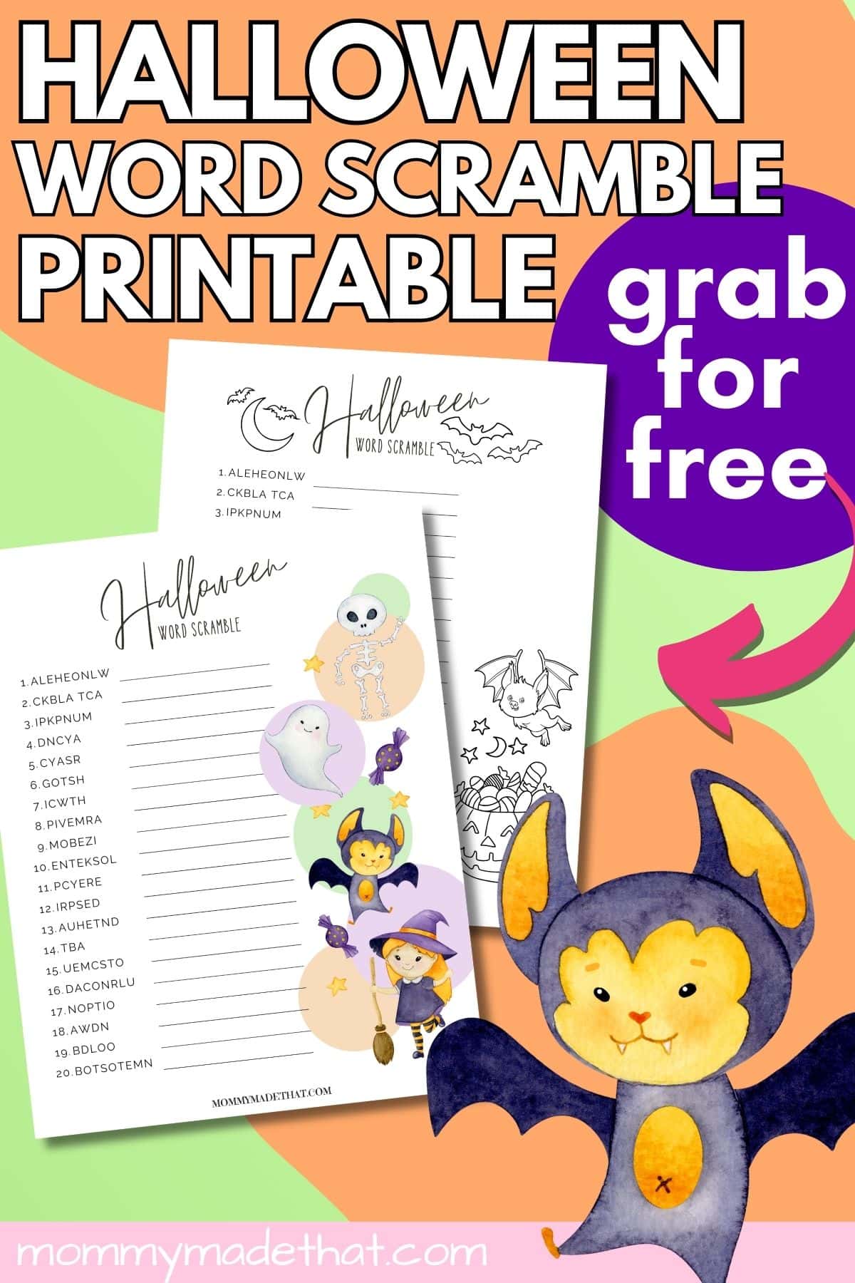 Halloween printable word scramble.