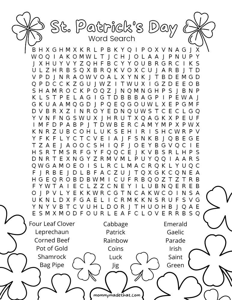 st patricks day word search