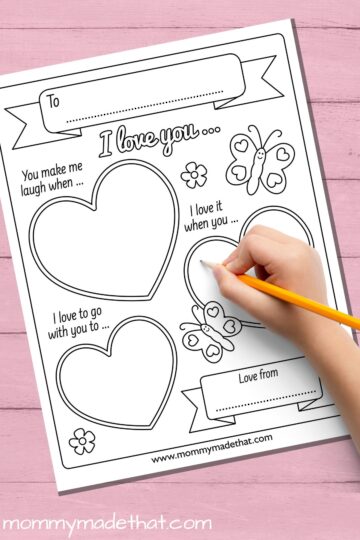 Printable I Love You Template: Cute I Love You Because Activity
