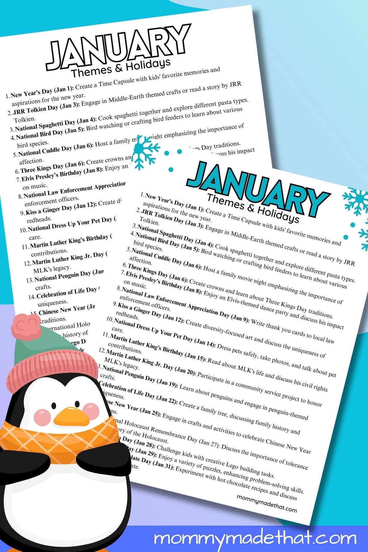 January Themes, Holidays and Activities