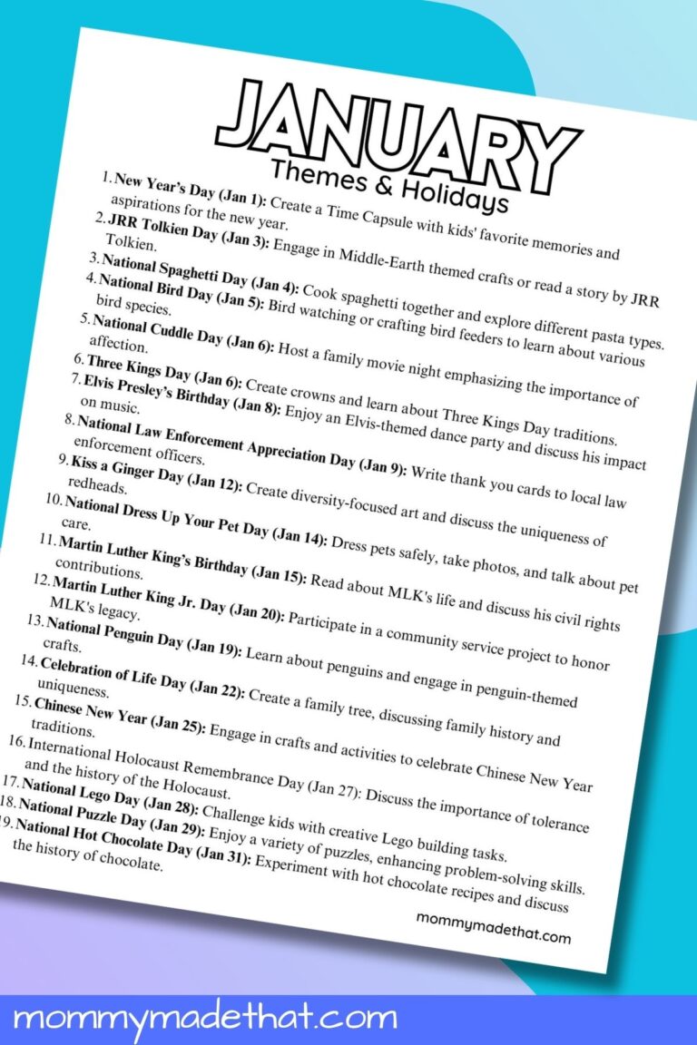 January Themes, Holidays and Activities