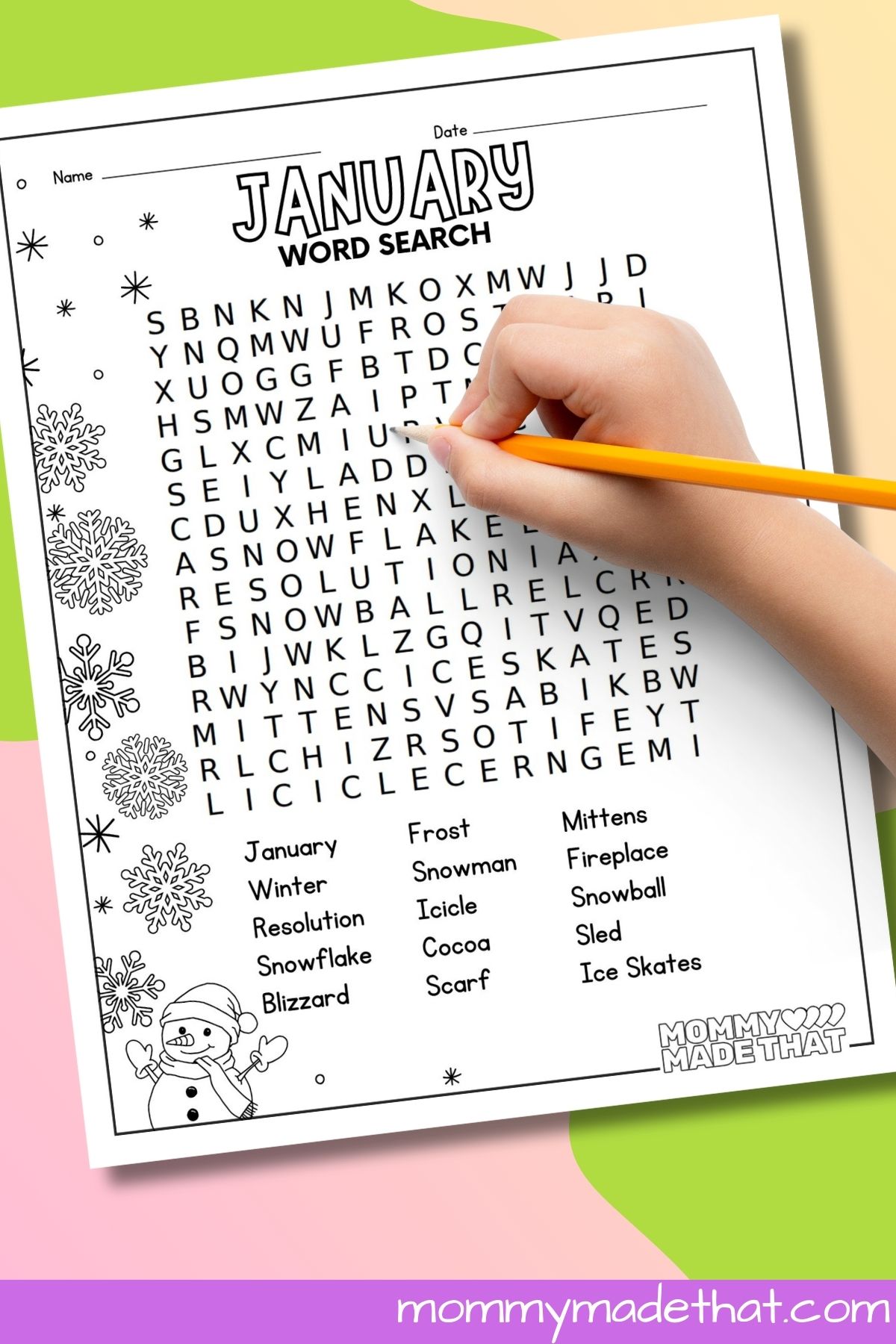 January word search for kids.