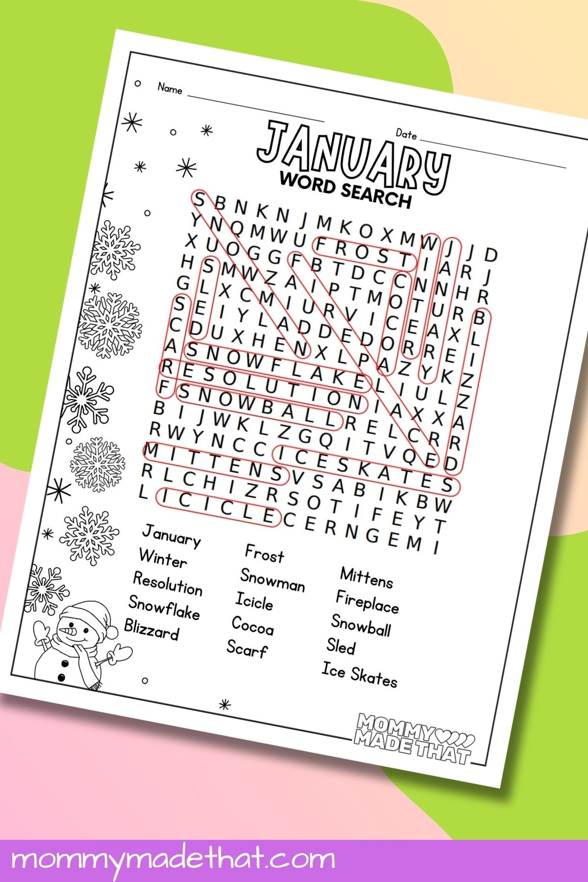 January word search worksheet answer key.