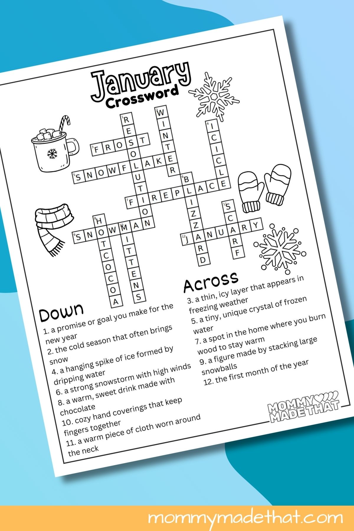 January crossword worksheet.