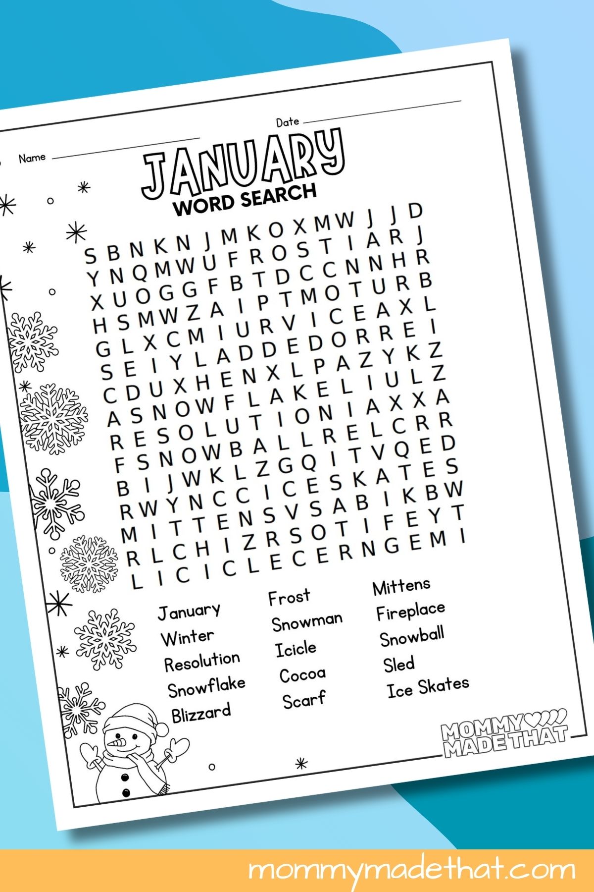 January wordsearch worksheets.