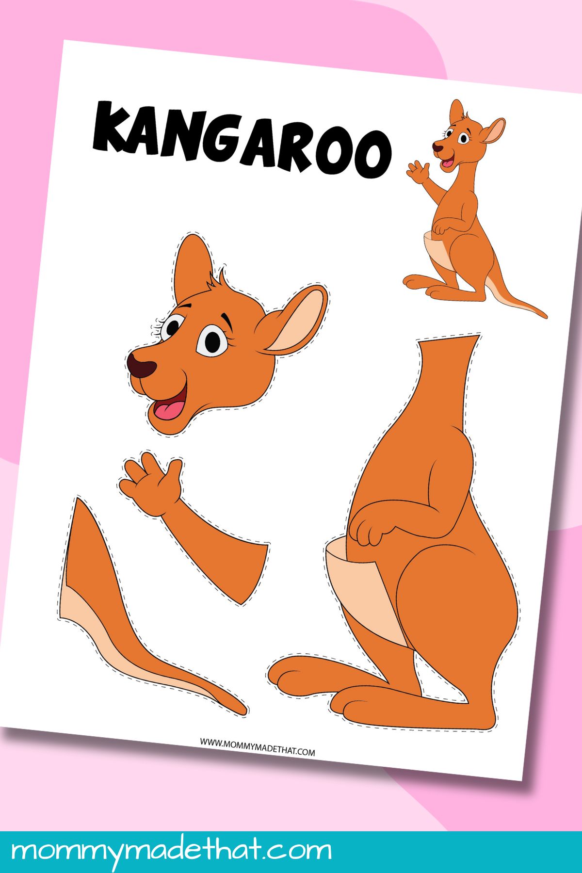 Full color Kangaroo craft template.