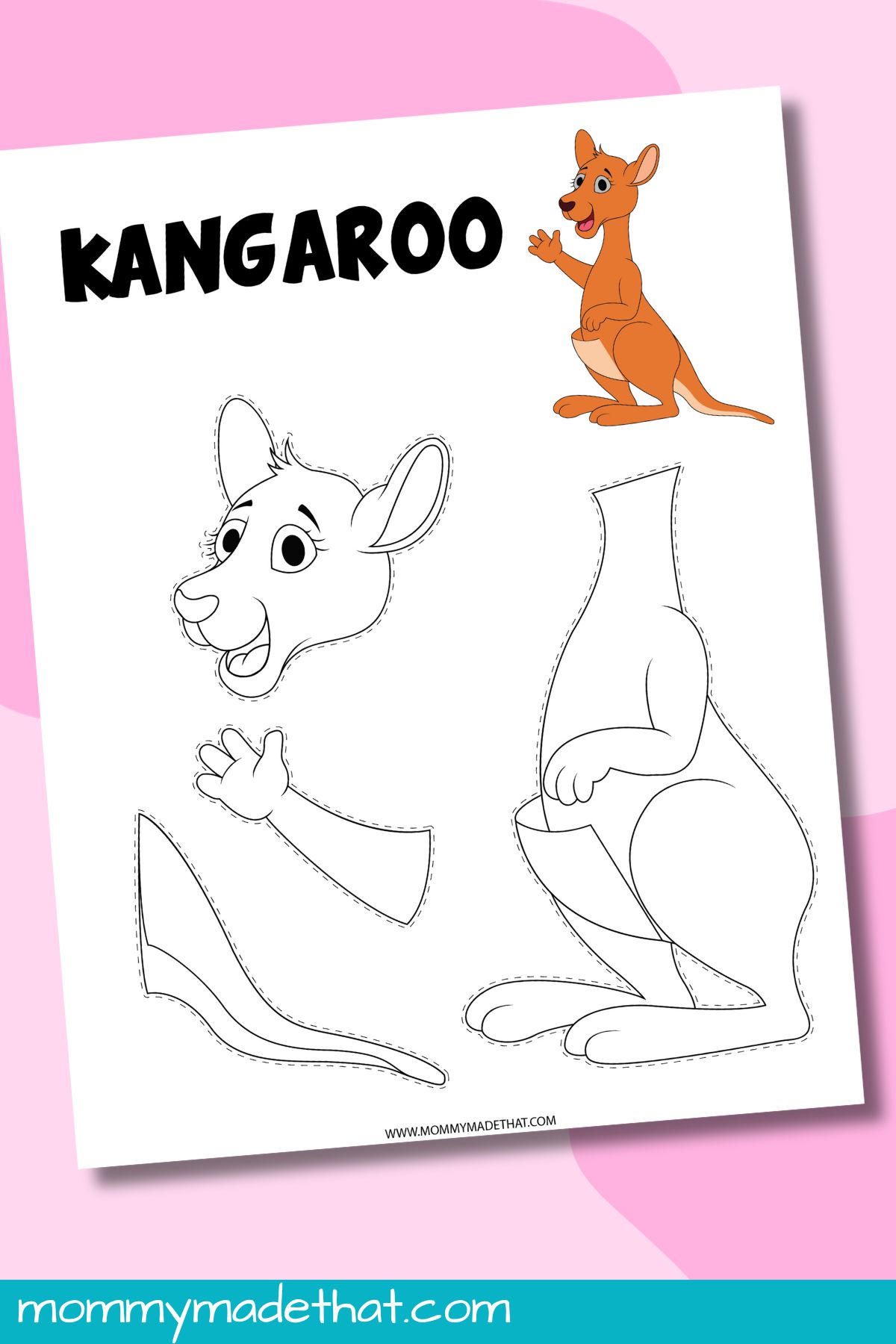 Black and white kangaroo craft template.