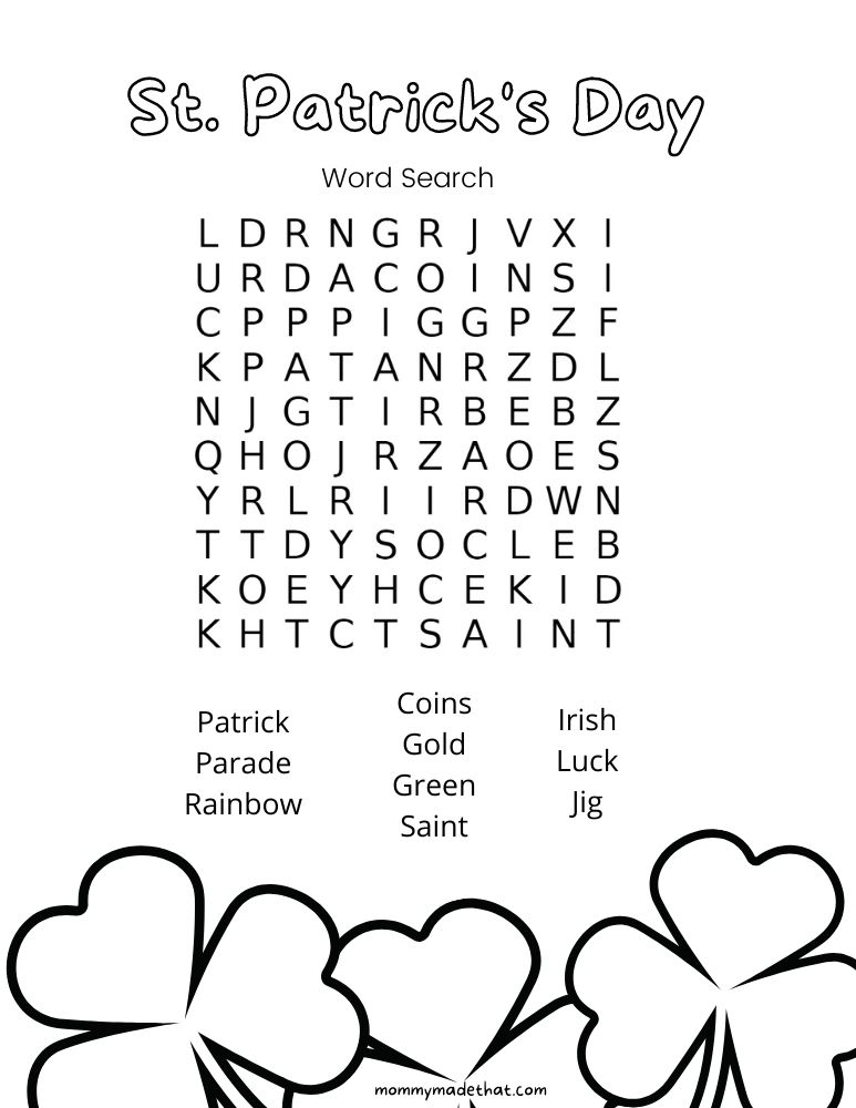 easy st. patricks day word searches