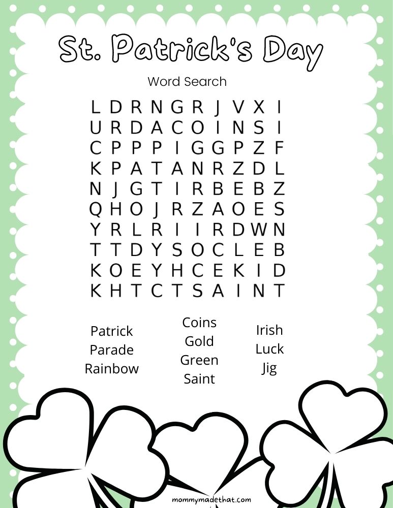easy st. patricks day word search for kids