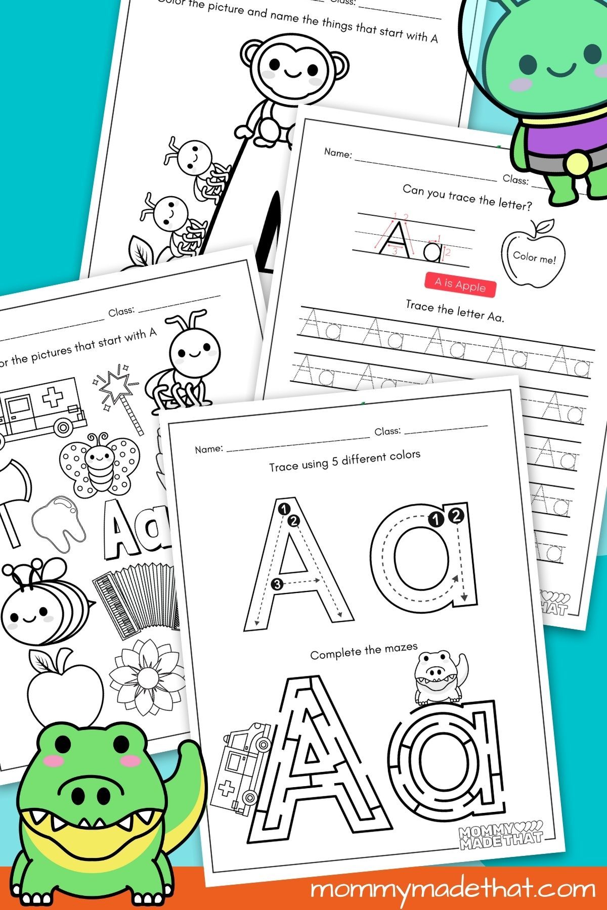 letter A printable worksheets