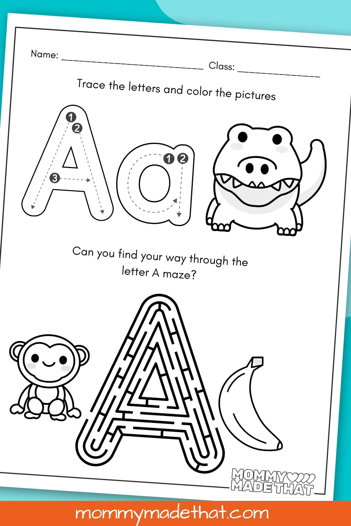 letter a trace and maze worksheet