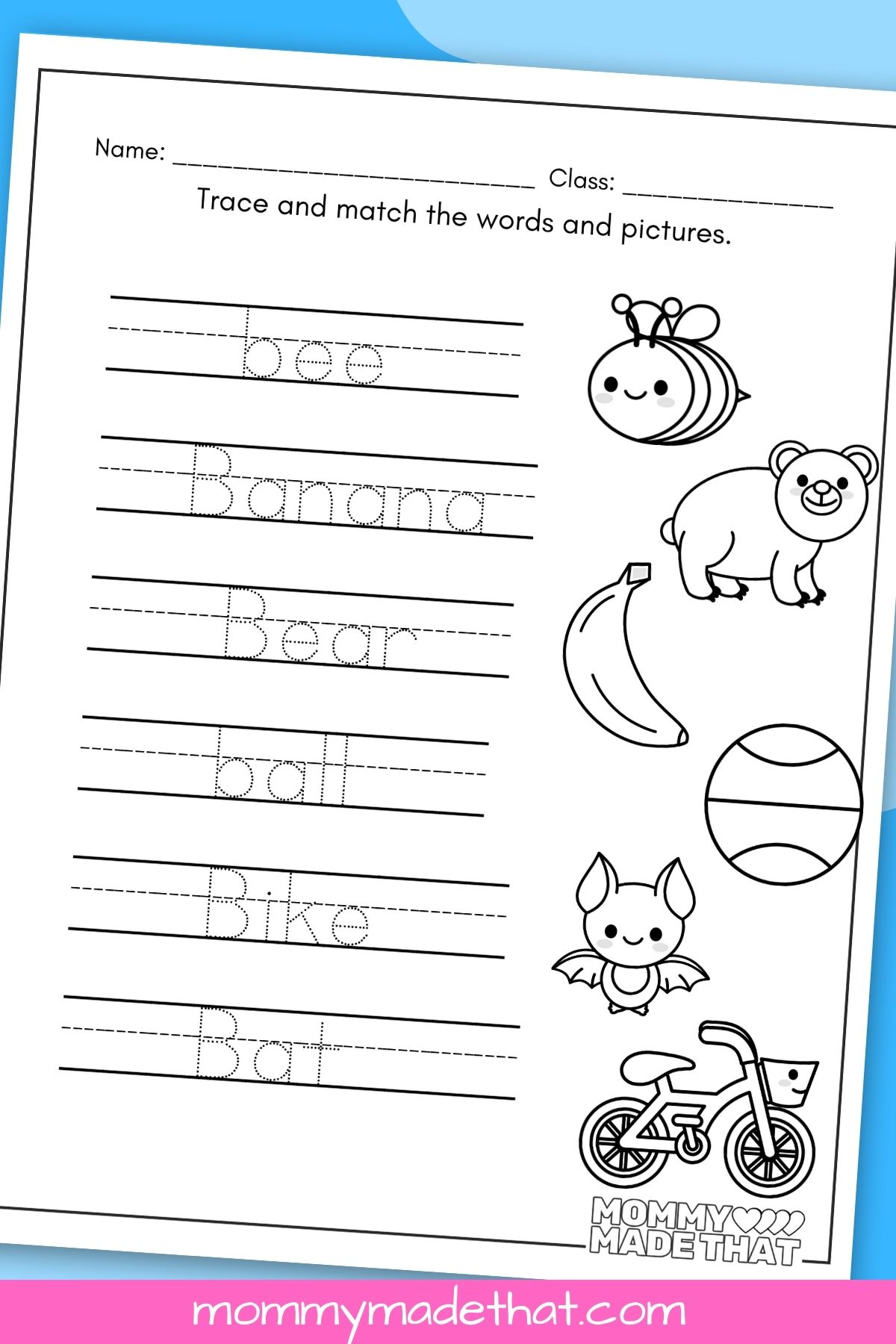 tracing words letter b worksheets