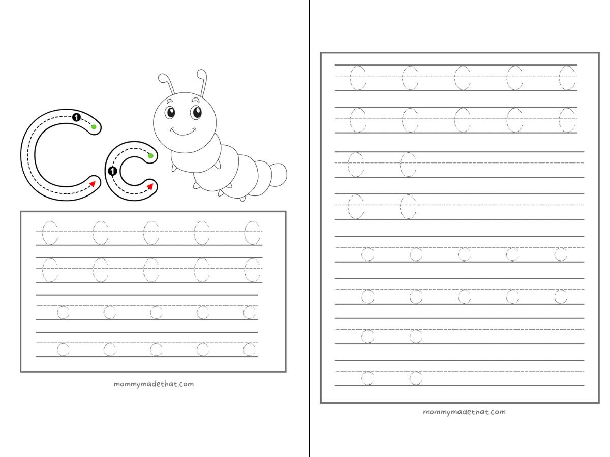 free letter C tracing sheets