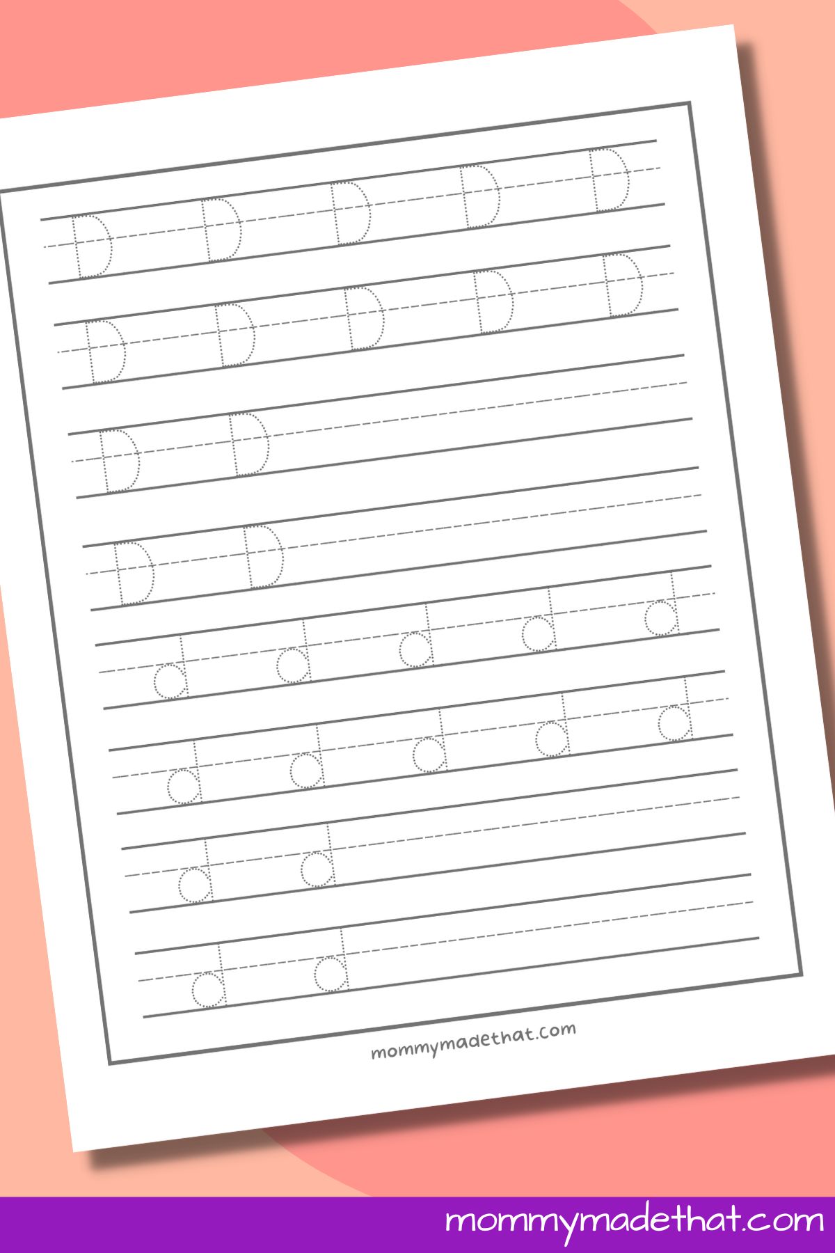 letter D tracing practice sheets