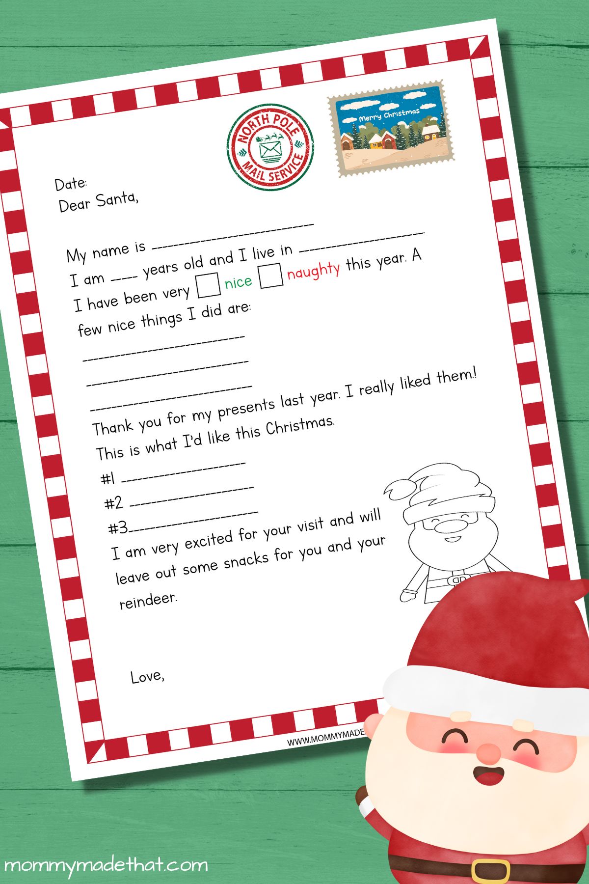 free Santa letter template printable