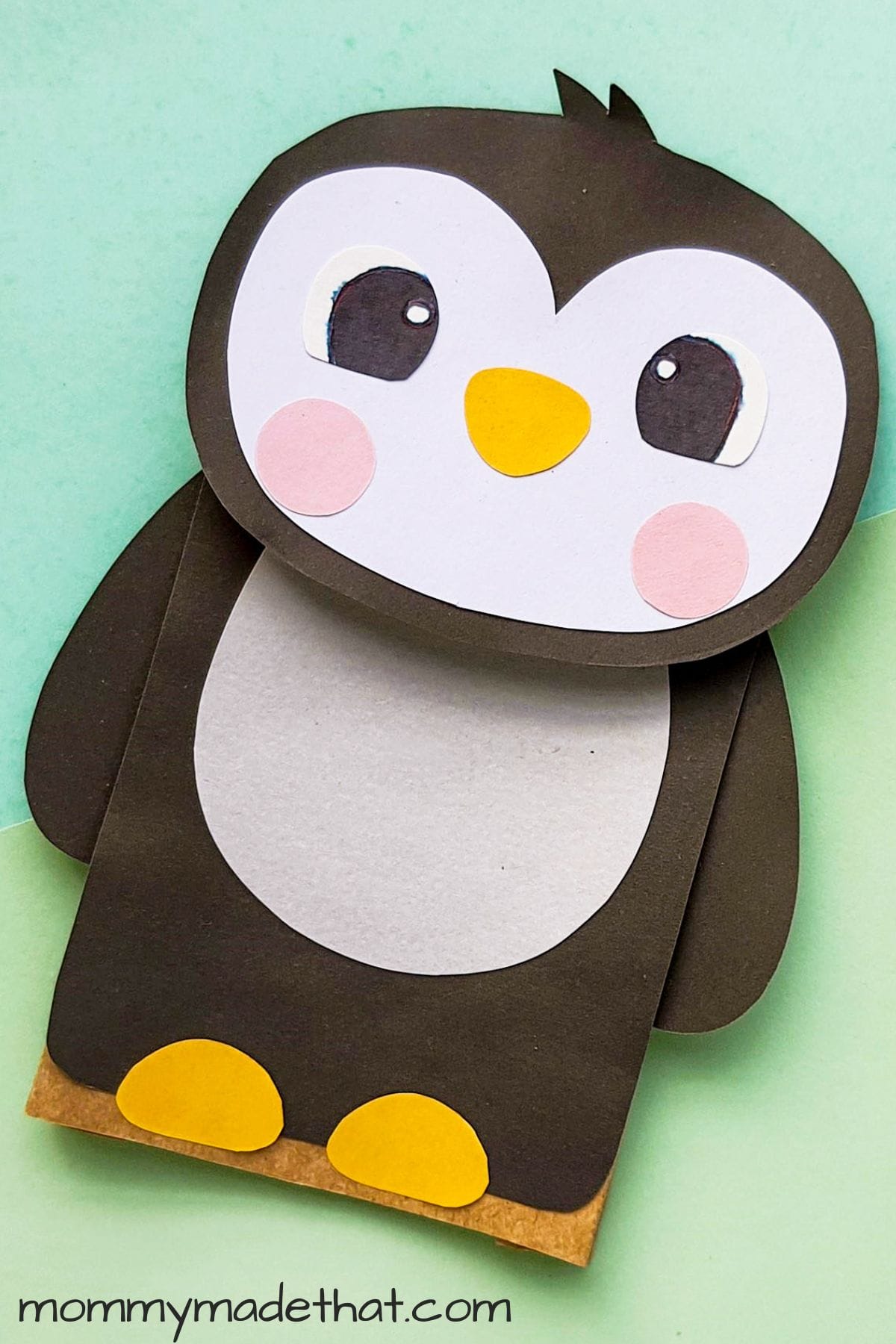 Paper Bag Penguin Craft (With Free Printable Puppet Template)