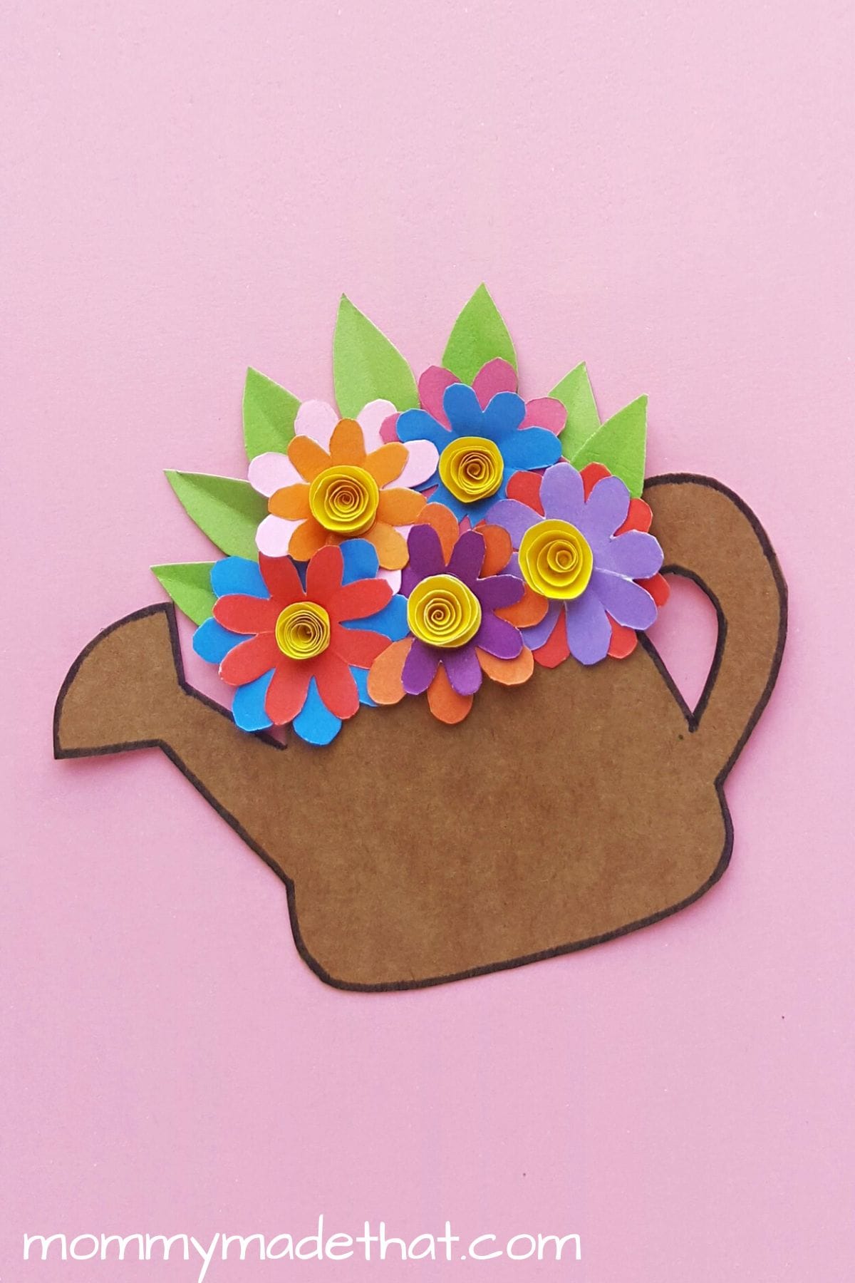 paper flowers in a watering can craft