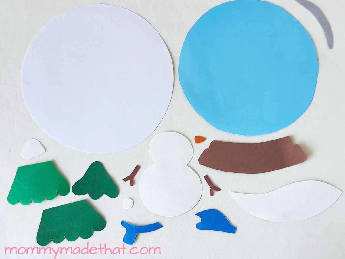 paper snow globe template pieces