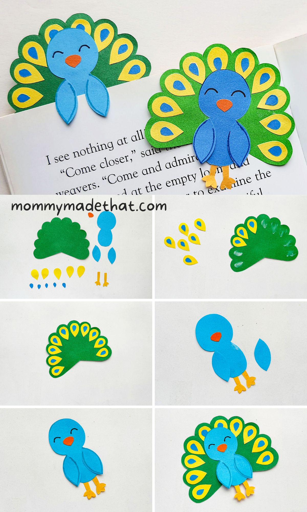 DIY peacock bookmark craft
