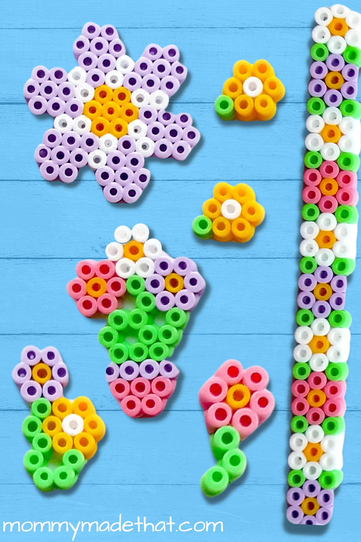 Flower Perler Bead Patterns with Bracelet (+Free Printable Template)