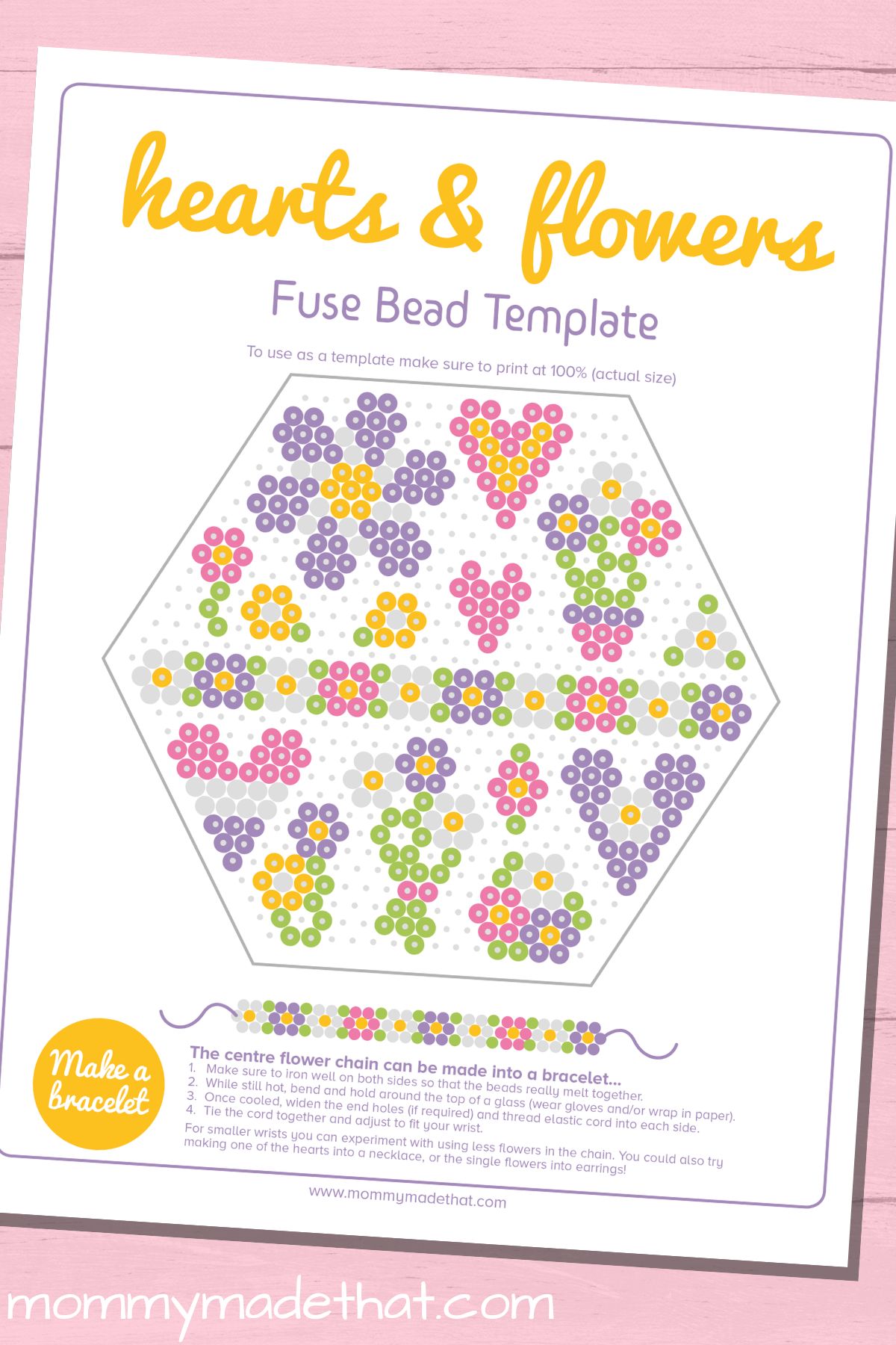 Flower Perler Bead Patterns with Bracelet Free Printable Template