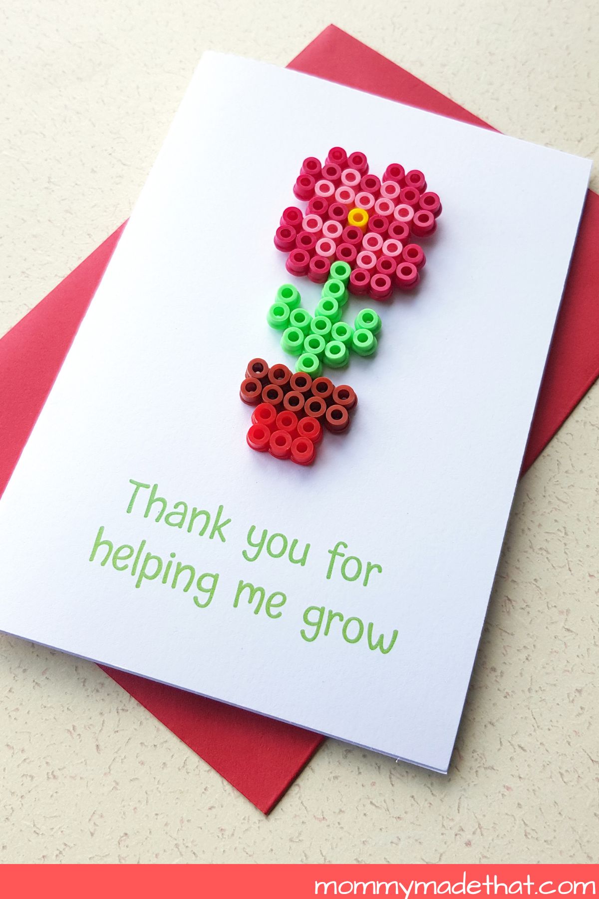 teacher appreciation card with perler beads