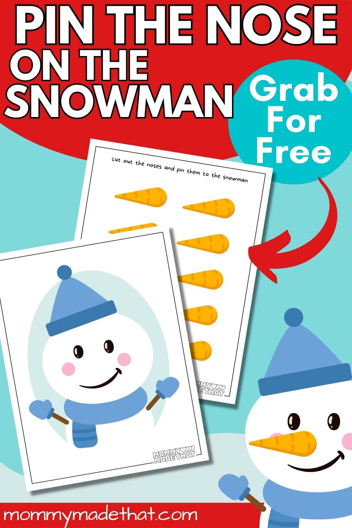free printable pin the nose on the snowman game for kids