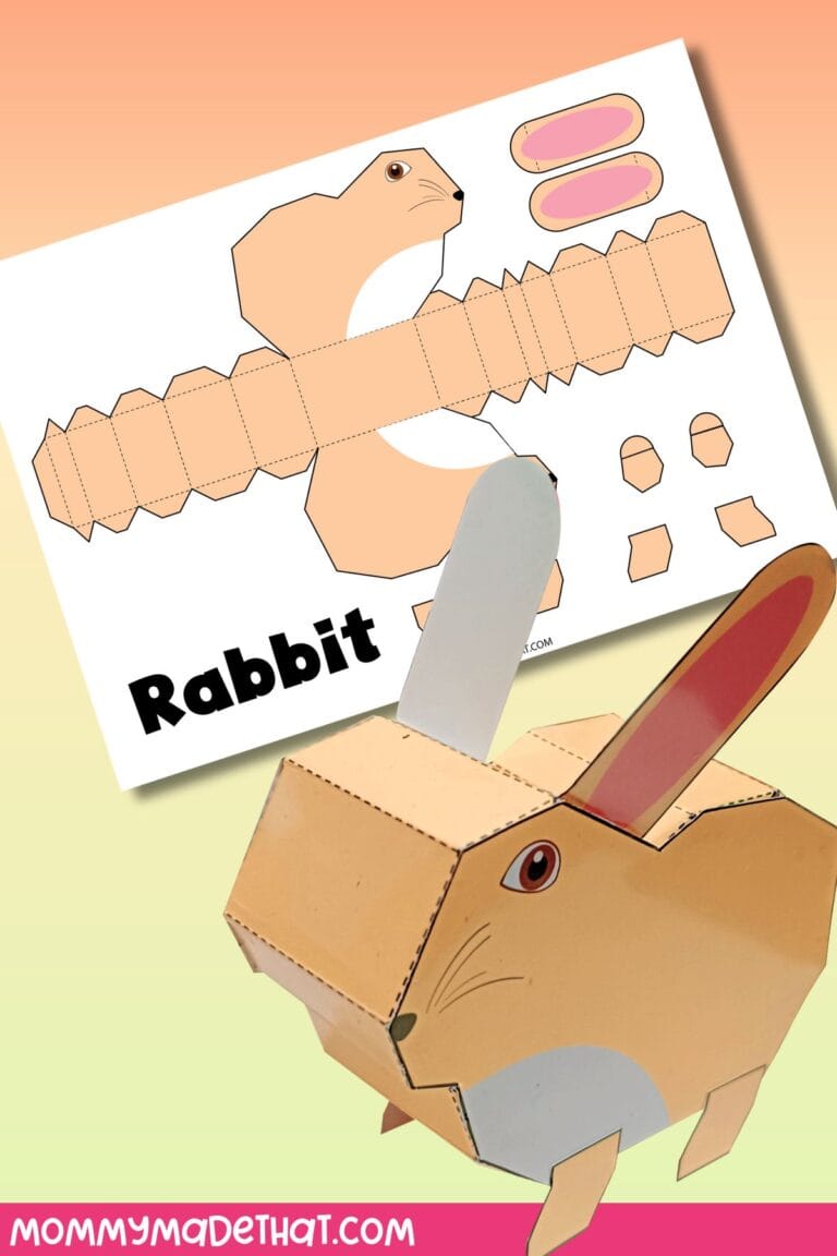 3D paper bunny craft template.