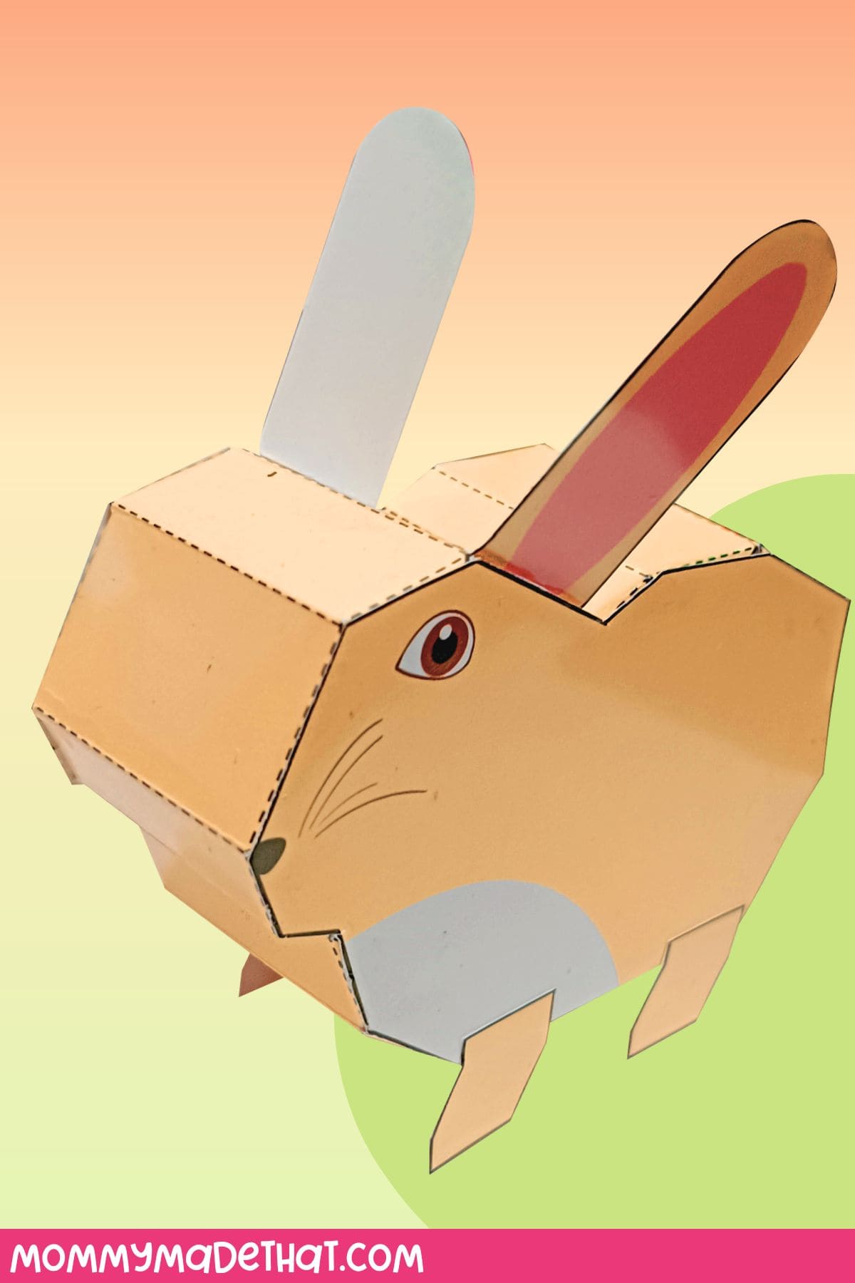 3D paper bunny craft template.