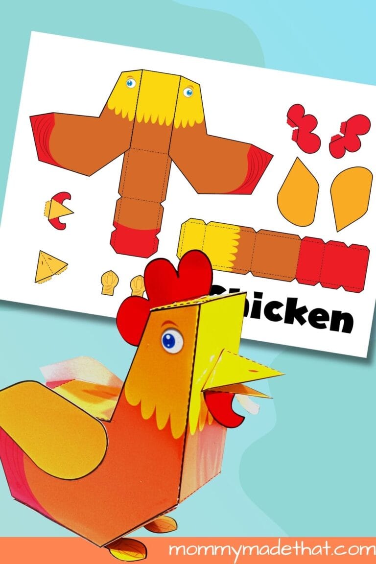 3D chicken craft template.