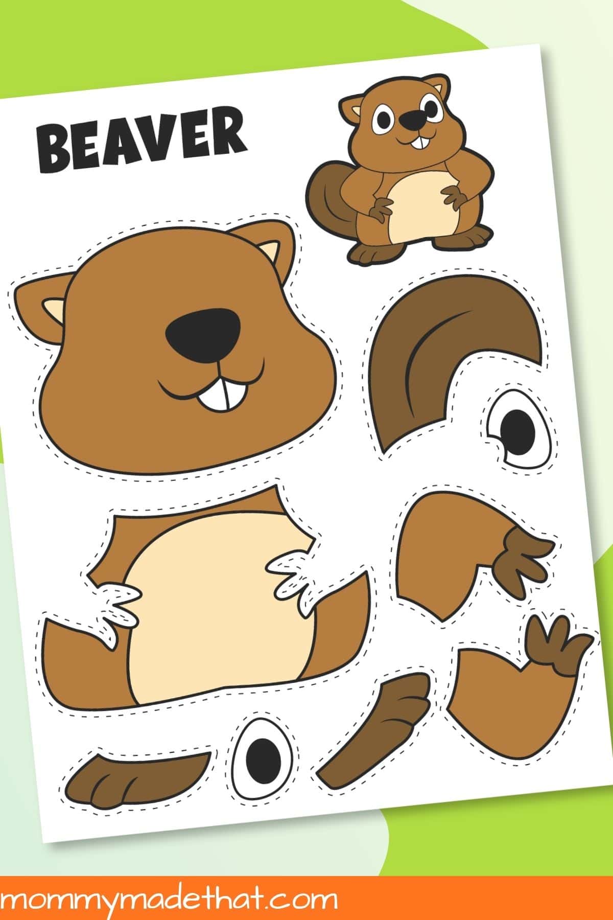 Precolored beaver cut and paste craft template