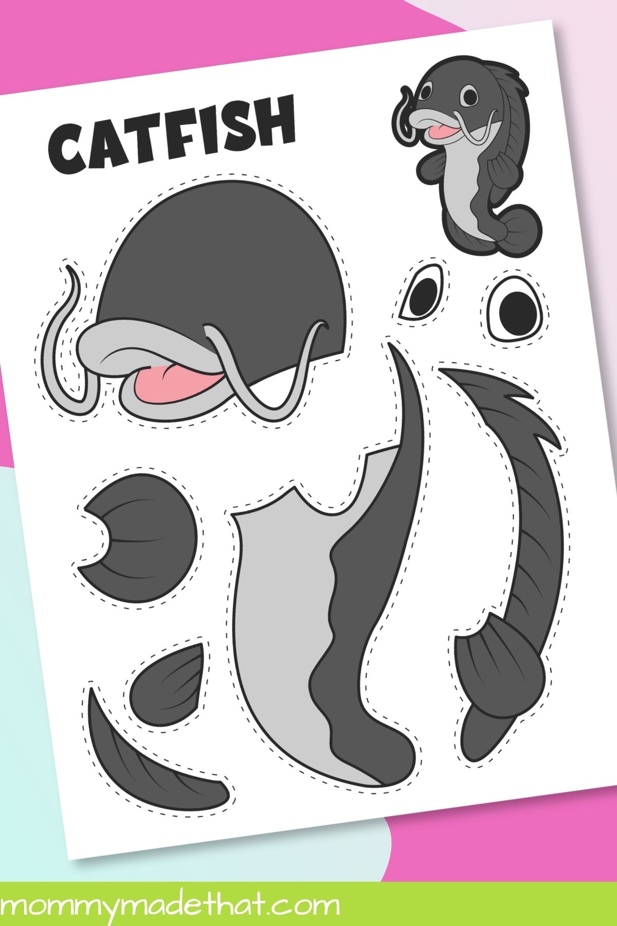 Precolored catfish cut and paste craft template
