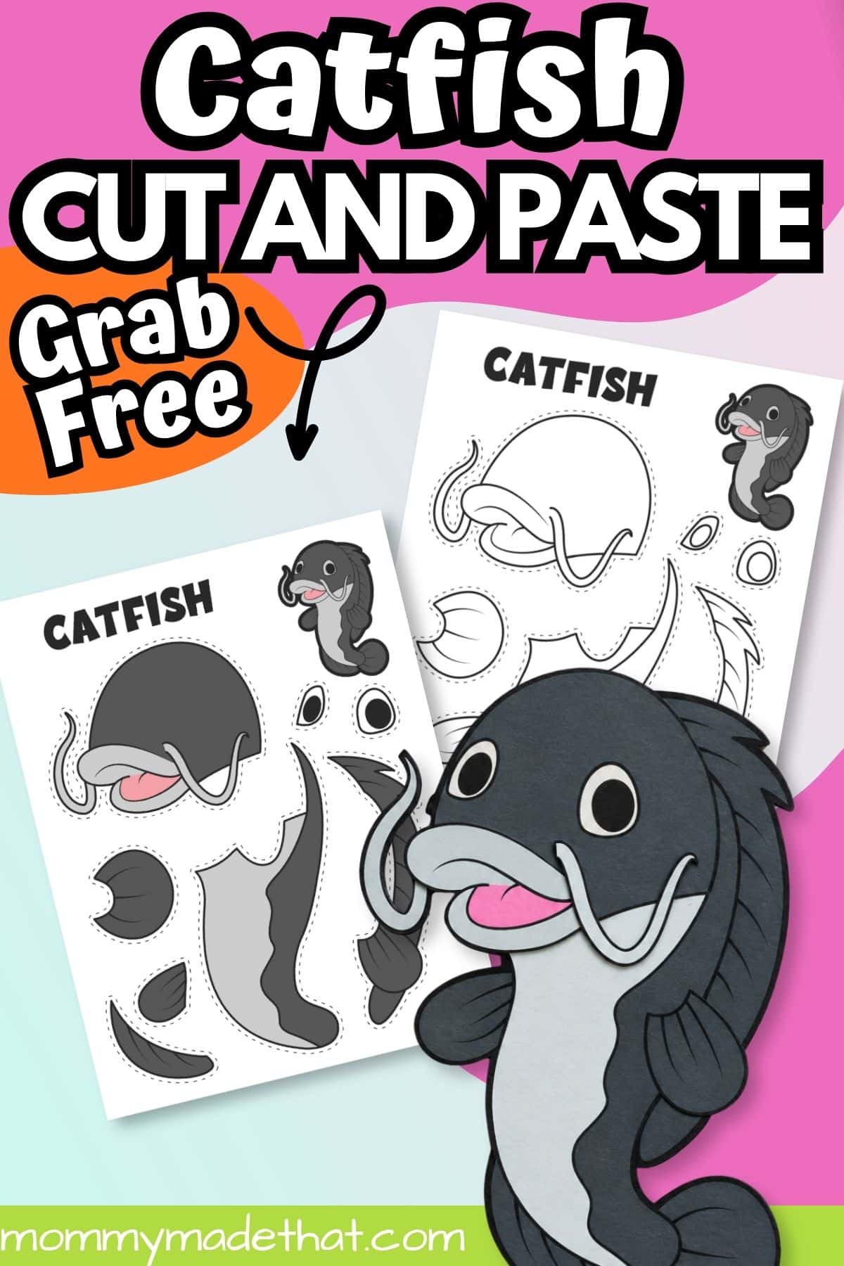 Free catfish cut and paste craft with both template versions