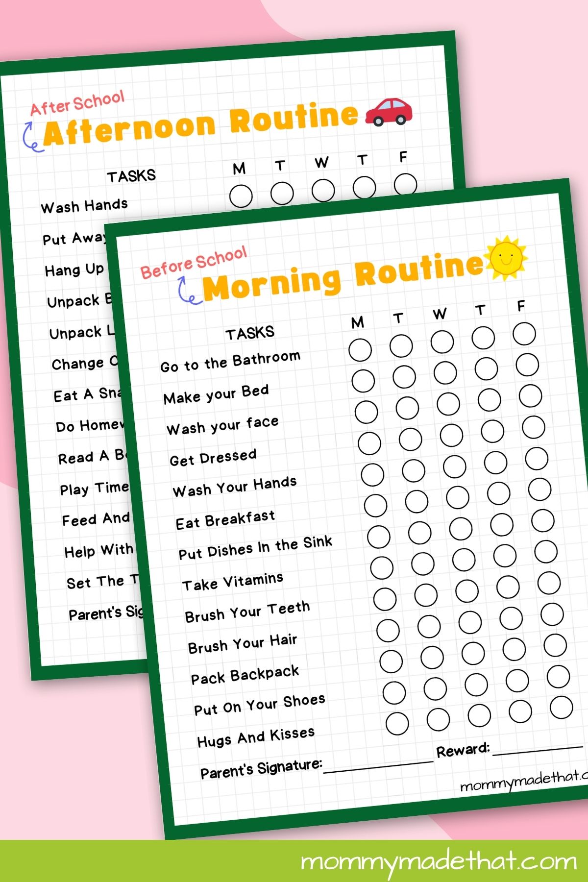 before and after school chore charts