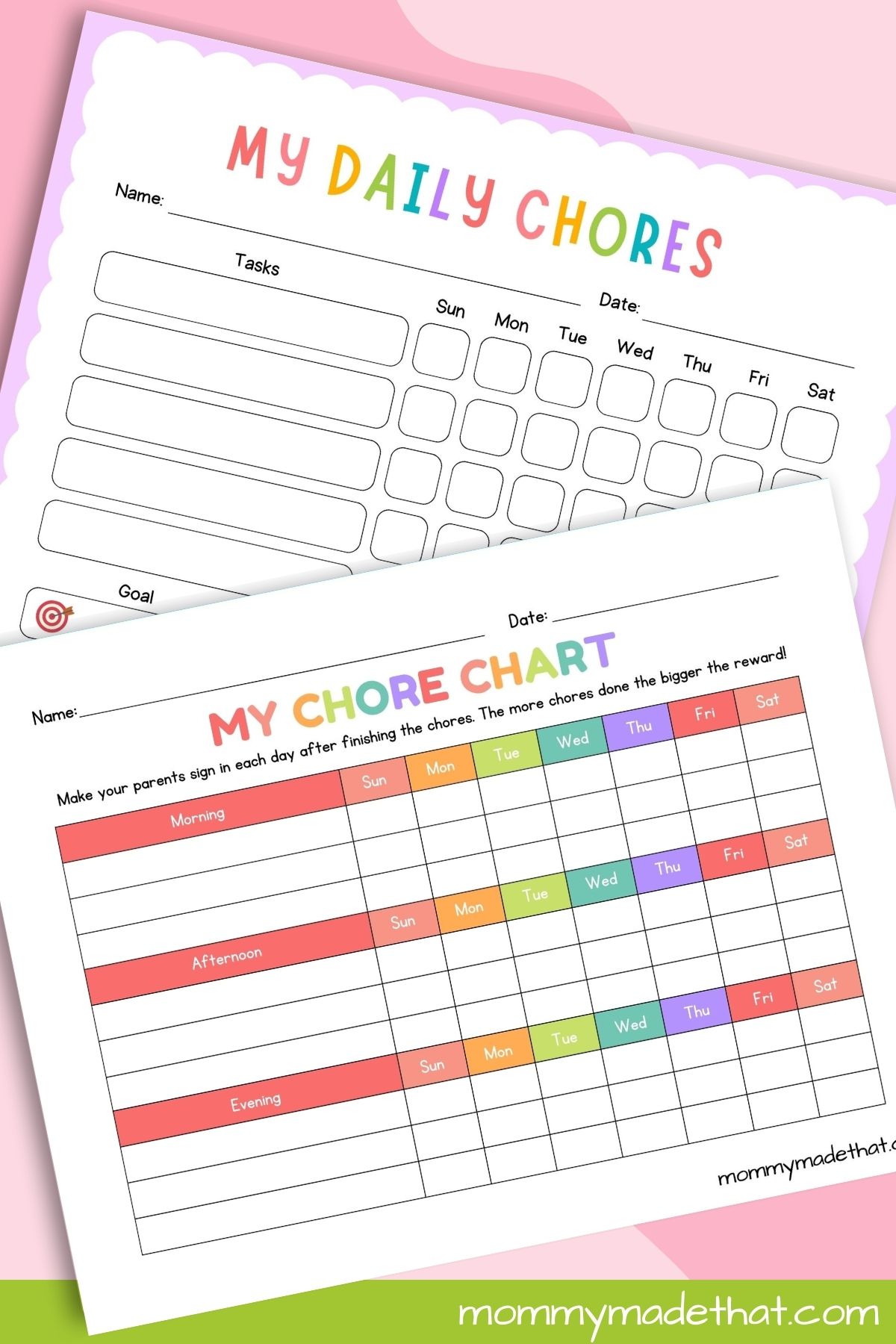 colorful printable chore charts