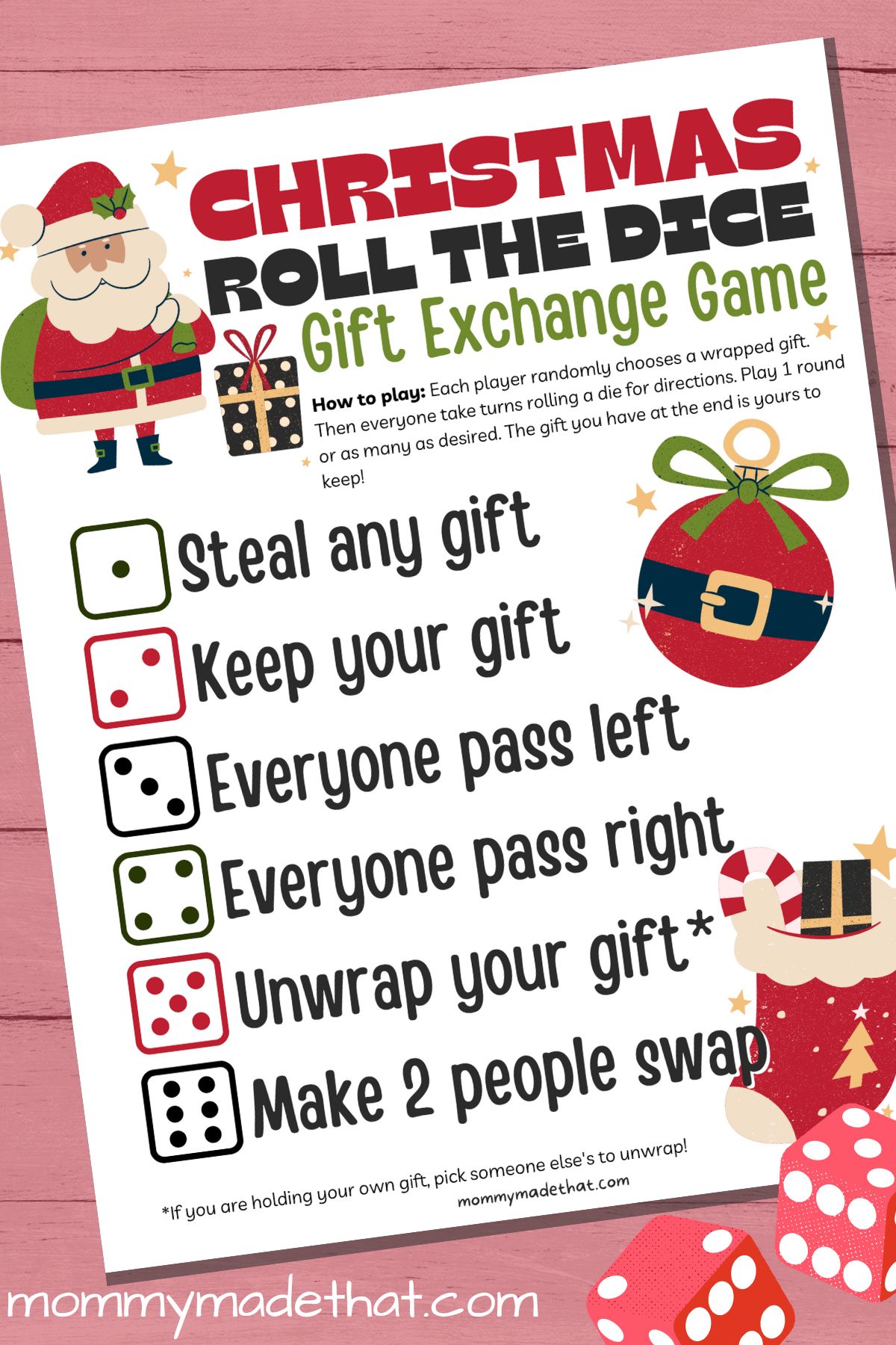 The Christmas Dice Game - A Fun Gift Exchange Printable Game!