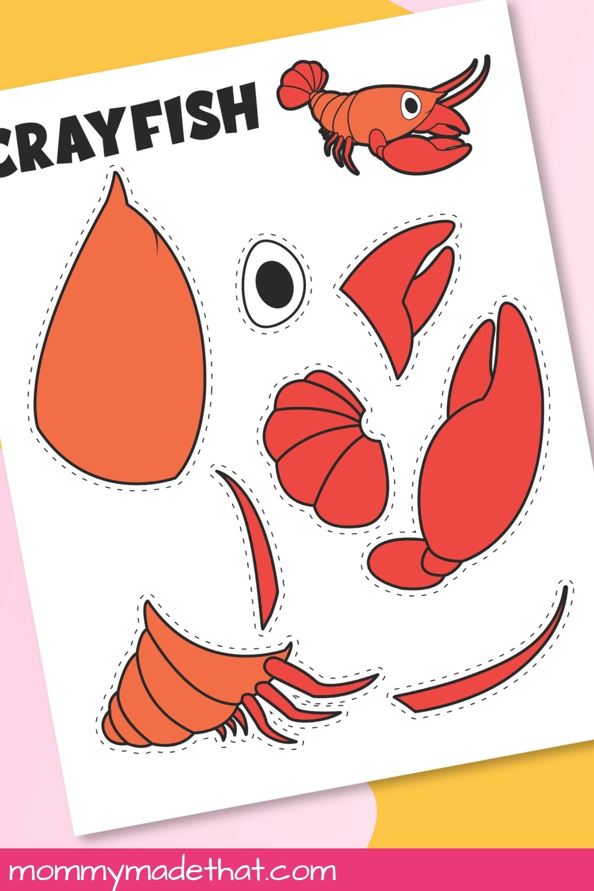 Precolored crayfish cut and paste craft template