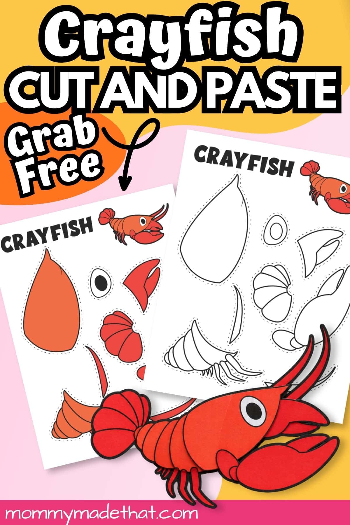 Free crayfish cut and paste craft with both template versions