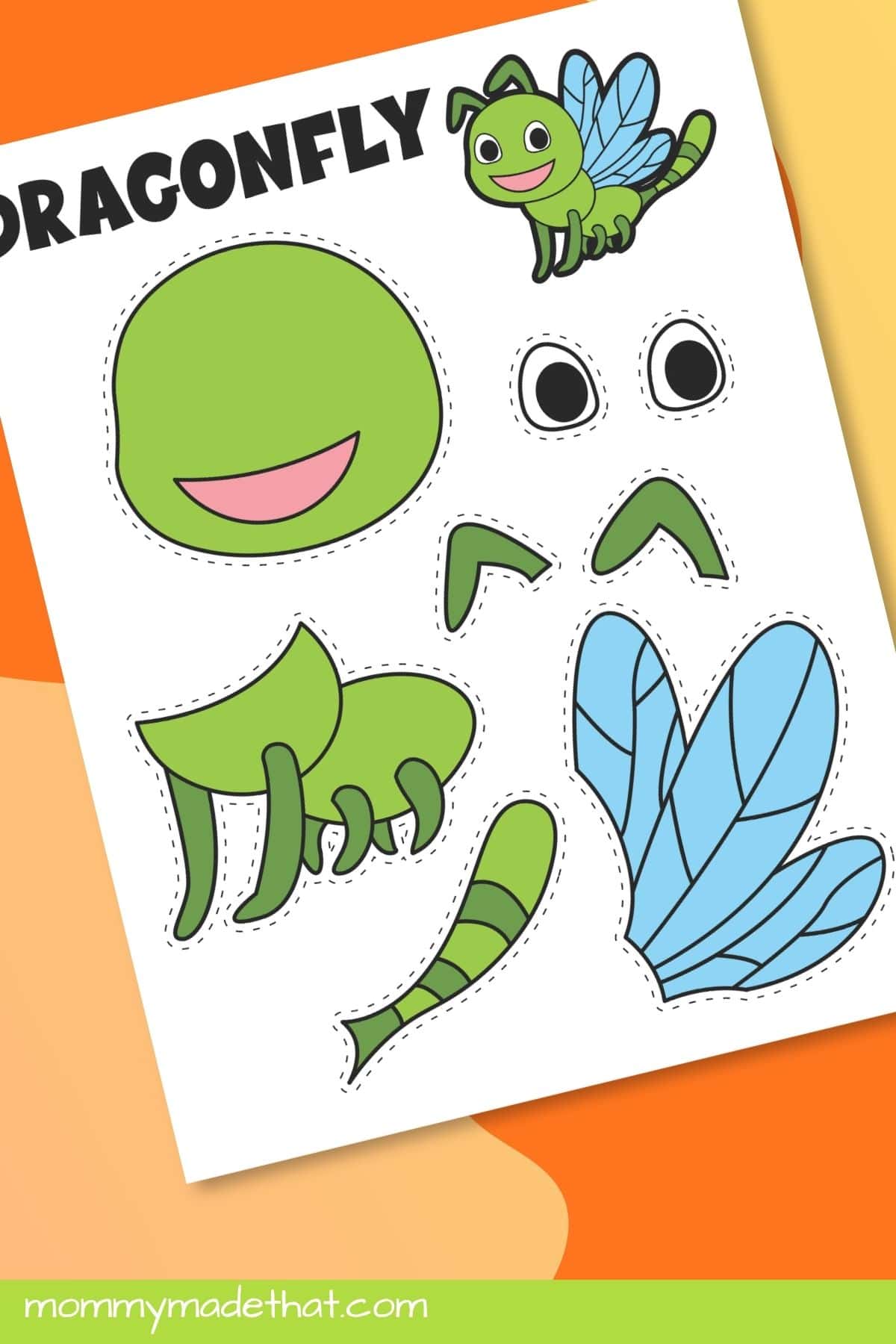 Precolored dragonfly cut and paste craft template