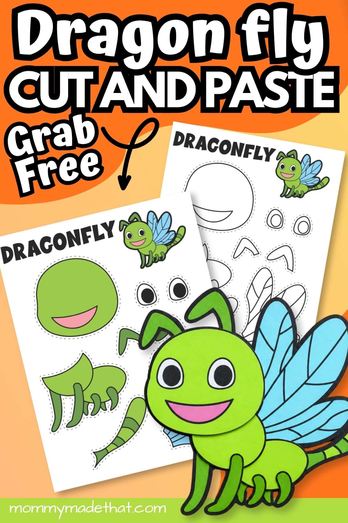 Free dragonfly cut and paste craft with both template versions