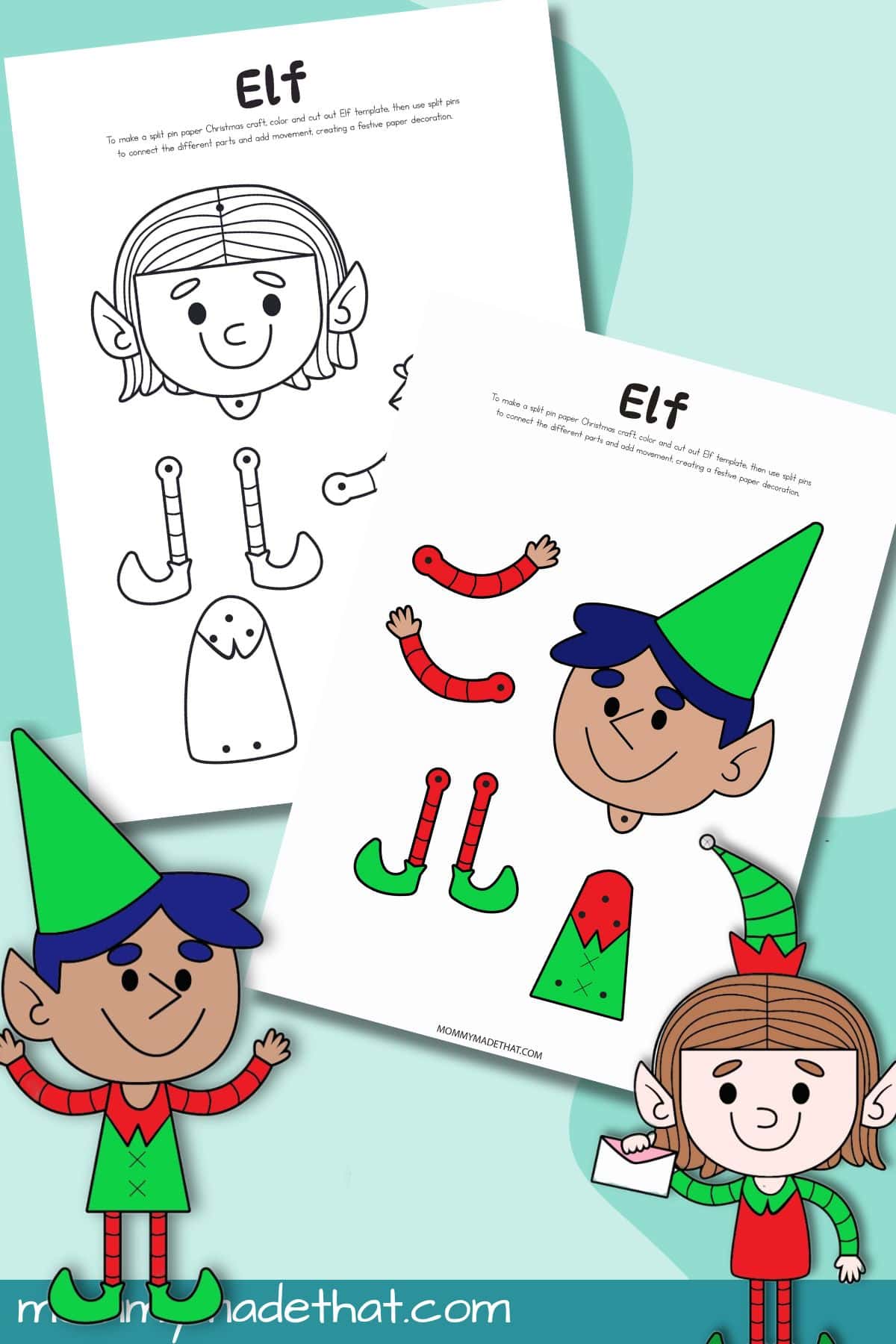 Free printable elf craft using split pins.